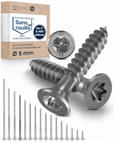 Edelstahl Holzschrauben V2A A2 Senkkopf Torx TX25 – Teilgewinde – 5x80 mm – 50 Stück – Universalschrauben Holz