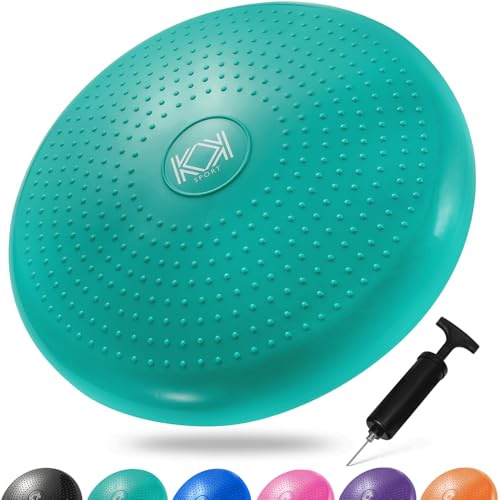 KK Balance Wobble Cushion for Adults, Inflatable Anti-Slip Stability Board for Physio, Posture & Fitness, Wobble Cushion (34cm) Balance Board & Fidget Cushion (Green)