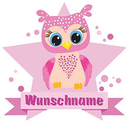 Samunshi® Große rosa Eule Wandtattoo Türschild mit Name personalisierbar Kinderzimmer Türaufkleber Baby Wandaufkleber - 40x35cm mehrfarbig