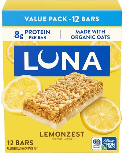 LUNA Bar - LemonZest Flavor - Gluten Free Snack Bars - Non-GMO - Protein Bars - Made with Organic Oats - Value Pack (12 Pack)