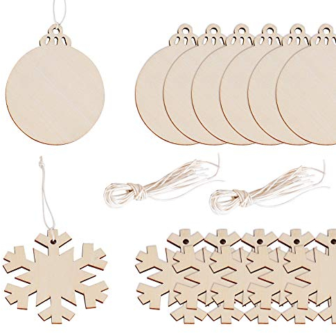 FLOFIA 40 Stück Holz Weihnachtsanhänger Holzanhänger Weihnachten Anhänger Holzanhänger Basteln Holz Weihnachtsbaum Anhänger Weihnachtsdeko Weihnachtsschmuck mit 80m Schnur Weihnachtsbasteln