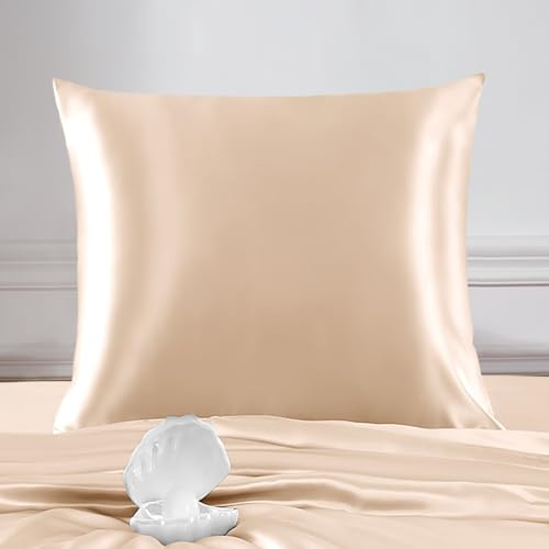THXSILK 22 Momme Seide Kissenbezug - 100% Seide Kopfkissenbezug Sofakissenbezug Kinderwagen - Anti milben Reißverschluss Seidenkissenbezug - Champagner 80 x 80 cm