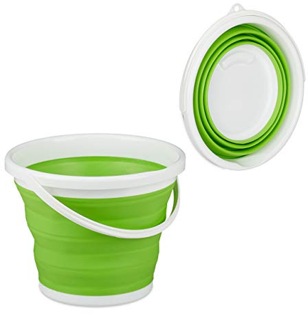 Relaxdays Faltbarer Eimer 2er Set, 10 l Putzeimer, grün | platzsparend zusammenklappbar, Falteimer für Haus, Auto und Camping
