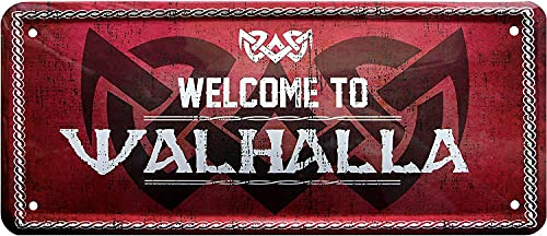 schilderkreis24 Divertido cartel de metal con texto en alemán Welcome to Walhalla, para puerta, regalo divertido para cumpleaños o Navidad, 28 x 12 cm