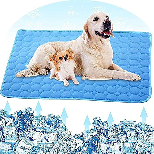 Fueegue Kühlmatte für Hunde Hundematte Bett Kühldecke Kühlkissen für Katzen Waschbar Haustiere 55 * 70cm (Blau, L)