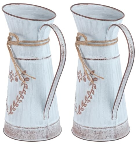 Cabilock 2 Stücke Shabby Blumenvase Herz Vintage Gießkanne Rustikaler Blumentopf Landhaus Vase Metall Eisen Eimer Retro Übertopf Blumeneimer für Balkon Büro Schreibtisch Deko Wohnzimmer Tischdeko