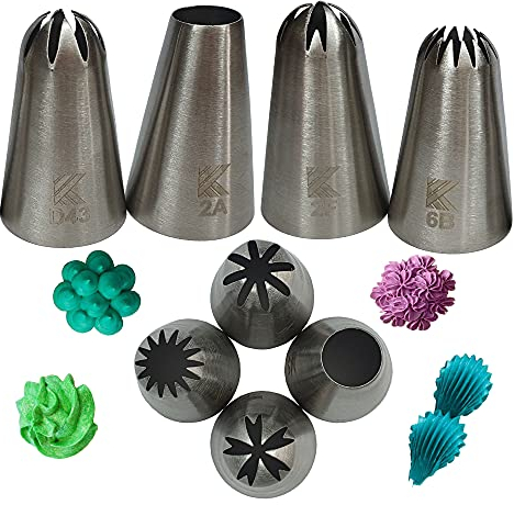 Kalane Large Stainless Steel Icing Piping Nozzle Tip Set for Baking and Cake Cupcake Cookie Decorating 2A 2F D43 6B Drop Flower Stars Shells Swirls in a box