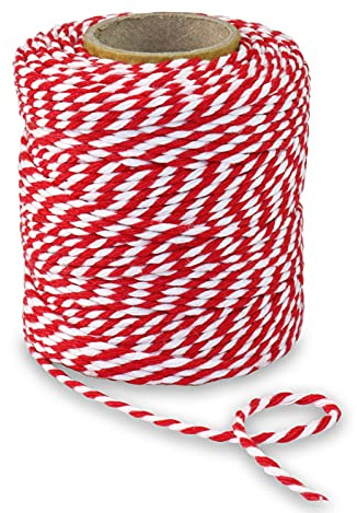 PRÄSENT BAUMWOLLKORDEL rot/weiß, 50 m Kordelband aus Naturmaterial, 2 mm Breite, zweifarbige Geschenkkordel zum Basteln und Dekorieren, biologisch abbaubar