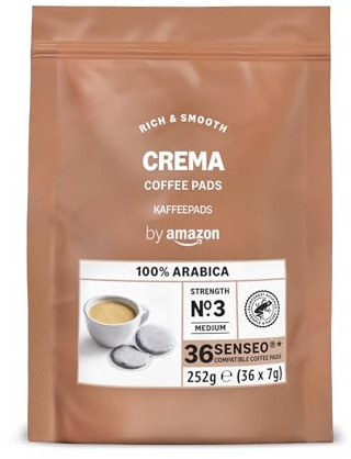 by Amazon Crema 100% Arabica-Kaffeepads, geeignet für Senseo-Maschinen, 36 Stück (1 Packung mit 36 Stück) – Rainforest Alliance-zertifiziert
