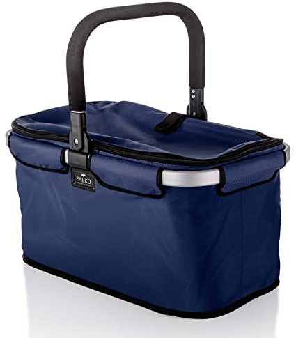 Genius A14363 Einkaufskorb Falko Premium Blau | Einkaufstasche 22l groß, faltbar, mit Deckel | Tragekorb mit Aluminium-Griff für unterwegs