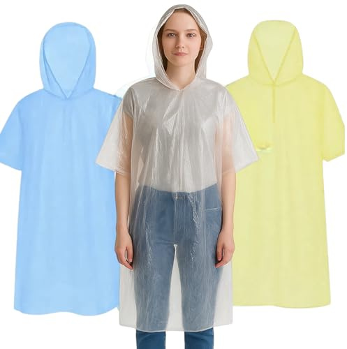 MIJOMA 3 stycken regnponcho med huva nödponcho regnrock regnjacka regncape regn poncho, engångs vattentät unisex, för konsert camping vandring fiske