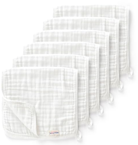 Maliton 6er Baby Spucktücher für Kinder,Mullwindeln Spucktücher aus 100% Baumwollem,weich, langlebig, strapazierfähig, luftdurchlässig und extrem saugstark,50x25cm,weiß