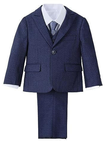 Lito Angels Costume Smoking 5 pièces garçon, Bleu/Bleu Marine | Ensemble 5 pièces, Blazer sans queue, Revers en pointe, Gilet doublé, Pantalon habillé, Mariage, Cérémonie, Halloween
