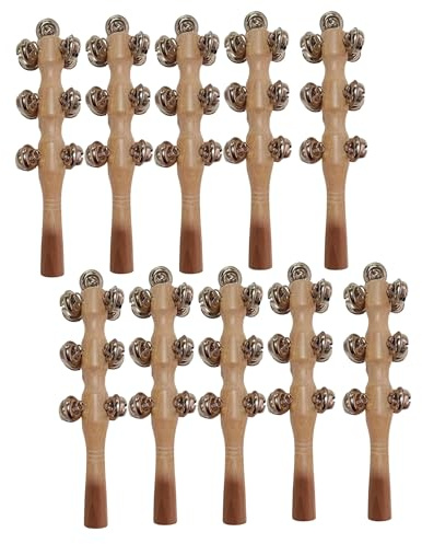 13 Glöckchen ibasenice Instrumente Handglocke Schlittenglocken Jingler Bell Stick, Weihnachten Hand Jingle Bells Holz Hand Schlittenglocken (10 Stück)