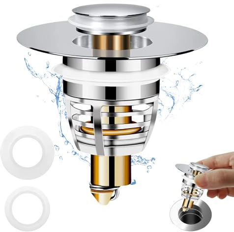 Universal Bathroom Sink Plug, Bathroom Sink Drain Stopper Stainless Steel Bounce Drain Plug Filter for 32-42mm Drain Holes, Push Type Drain Strainer Cover for Sink