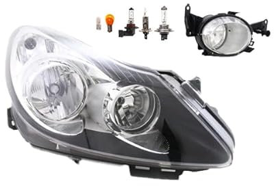 Johns, Scheinwerfer Halogen Front passend für Opel Corsa D 07/2006-12/2010 H7 H1 Rechts + Nebelscheinwerfer + Leuchtmittel