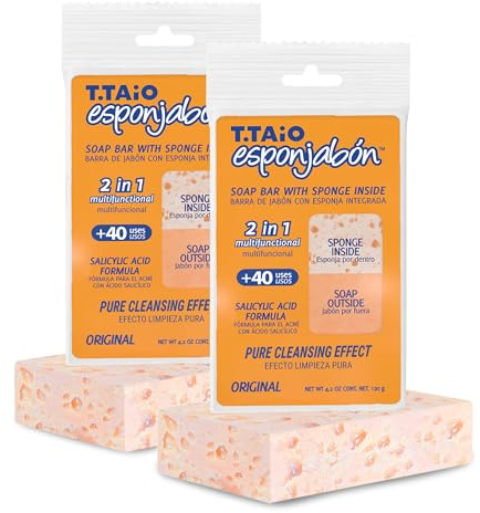 T.Taio – EsponJabón – 2er-Pack Schwamm + Seife 2-in-1 Anti-Unreinheiten – Reinigt & Klärt die Poren – Unisex – Für alle Hauttypen – 240g