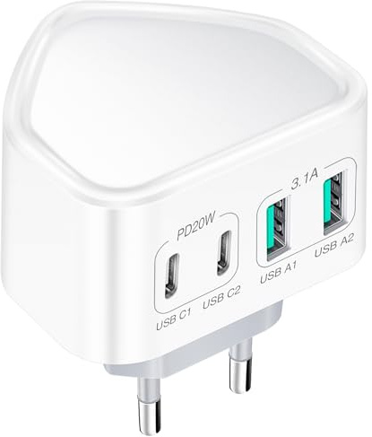 USB C Ladegerät, Schnellladegerät PD 3.0, 40W 4-Port USB Ladegerät Mehrfach | Netzteil Stecker Kompatibel mit iPhone 17 16 15 14 Pro Max XR, Galaxy S26,S25,Note 10, LG