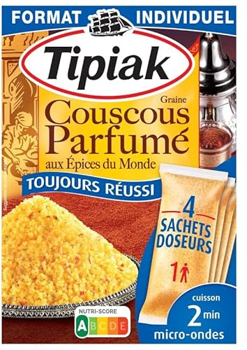 Délicieux Couscous Parfumé TIPIAK - 4 Sachets de 65g - Idéal pour une Cuisine Rapide et Savoureuse - Le Lot De 4