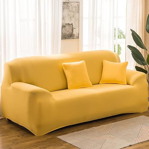Sofaschoner Gelb Sofaüberwurf Weich Spandex Sofaschoner rutschfest Couch Überwurf Waschbare Sofa Überzug Sofabezug mit Elastischen Riemen Sofabezug L Form Pflegeleicht 4 Sitzer