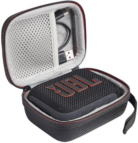 Growalleter Silikonhülle für JBL Go 4 Bluetooth-Lautsprecher, sturzsichere Schutzhülle für JBL Go4-Zubehör, tragbare Reisetasche zum Ausgehen, Wandern, Klettern, Eva Case Schwarz, Minimalistischer