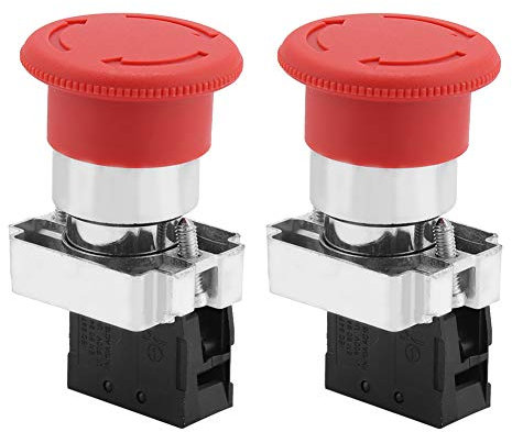 2pcs Pulsador Interruptores Señal Rojo Interruptor de Parada de Emergencia Botón XB5 Estop Interruptor con Push Lock y Twist Reset Función Pulsador Estación Caja de Interruptores