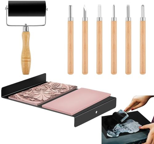 Kit de impresión en Bloque para Principiantes, Kit de Grabado en Bloque,Bloques de linóleo para Grabado | Conjunto de fabricación de impresión de Mango cómodo, Tinta con Agujeros de Tornillo