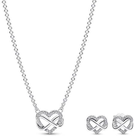 PANDORA Damen-Geschenkset Funkelndes Unendlichkeits-Herz 68321 | 925 Silber Halskette mit passenden Ohrringen elegante Geschenkidee für Frauen