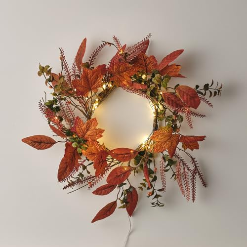 Lights4fun 40cm Herbstkranz mit Micro LED Lichterkette Timer Tischdeko Herbstdeko Innen Türdeko Herbst Dekoration Türkranz Herbst