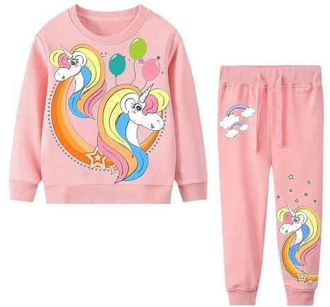 JinBei Tuta Sportiva Bambini e Ragazze Cotone Autunno Palloncini Rosa Inverno Pullover Manica Lunga Maglieria Felpe Pantaloni Set Abbigliamento Scuola Tuta Bambino Taglia 116-122