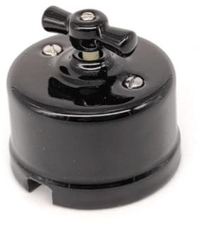 Conmutador de superficie, porcelana negra, F-Bright, adecuado para instalaciones eléctricas y control de iluminación.