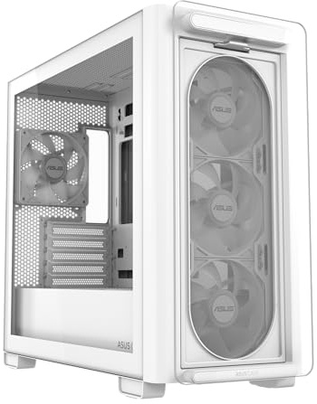 ASUS A23 Plus TG ARGB White microATX PC Gehäuse | ARGB-Lüfter, Mesh Frontpanel, kompatibel mit Mainboards mit versteckten Anschlüssen, 360mm-Radiatoren, 380mm-Grafikkarten