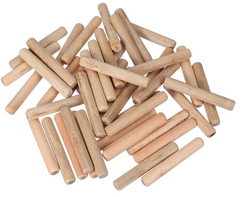 PATIKIL 60 Stück 12 x 80mm Holzdübel Set, Holzrillendübel Riffelholzdübel Holzstifte Dübel Set Gerillte Holzübelstifte Dübel Holz mit Rillen für Zimmerei Möbel Tür Kunsthandwerk Projekte