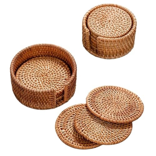 GIJMZY Sottobicchieri Set di 6 sottobicchieri for Bevande, Accessori for Il tè, tovagliette Rotonde, sottopiatti in Rattan Intrecciato, sottobicchieri, Diametro 8 cm