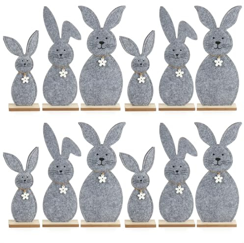 com-four® 12x Deko Aufsteller für Ostern, Niedliche Filz-Osterhasen | Osterdeko zum Hinstellen - Osterdekoration aus Holz und Filz