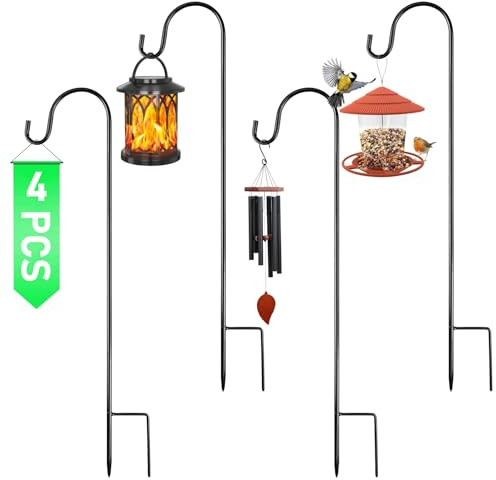 Kryvella 4 stycken trädgårdshårkrokar, 82 cm lyktpinne, trädgård, herdebåge, krokar med hållare för utomhusbruk, hängande dekorativa artiklar, solcellslampor, växtkorgar, foderhus, blomkula
