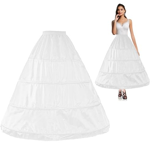 Jolbndcv Women's 4-Hoop Petticoat Crinline Petticoat Underskirt Skir Slips for Wedding Ball Gown Bridal Dress Tulle Slips Skirt White