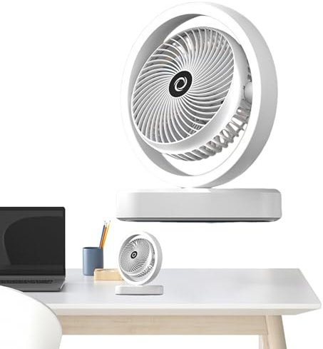 Generisch Ventilador de escritorio silencioso - Ventilador de escritorio con luz nocturna,Oscilante 3 Velocidades Alimentado por Batería Para Dormitorio Viaje Hombres Mujeres