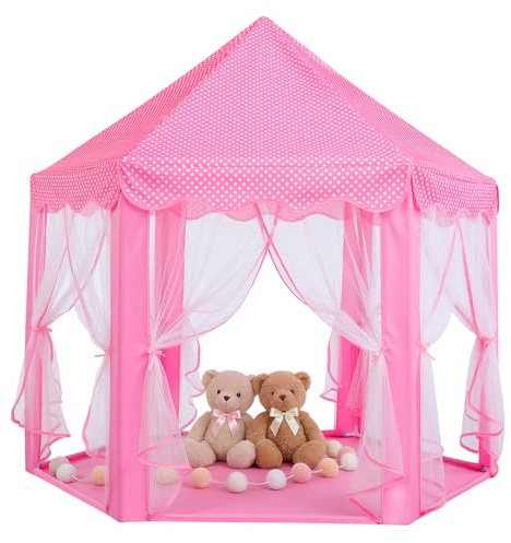 Sumbababy Tiendas de juego para niños princesa castillo tienda para niñas hada hexagonal casa de juguete para niños o niños pequeños juegos interiores o exteriores (rosa)