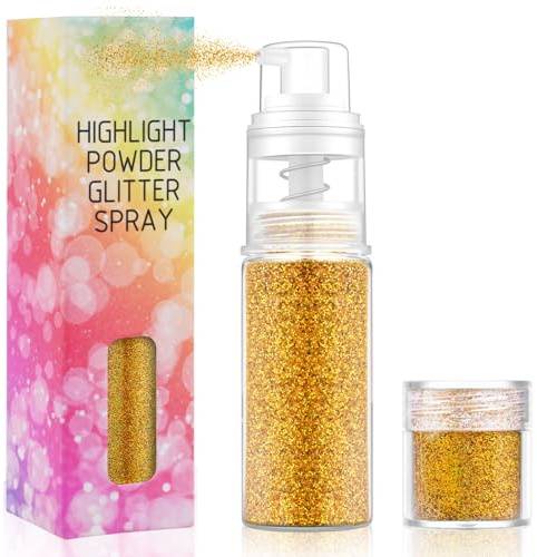 AOOWU Glitterpulversprej, blank kroppsglitterspray för kvinnor, ansiktsglitter med påfyllningar, löst pulversprej, skimmer gnistrande pulver, sminkspray för hår, läpp, naglar, kropp, glittersmink