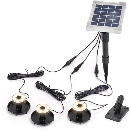 Esotec Solar Über- und Unterwasserstrahler, 3 Spots warmweiß, Teichbeleuchtung, Solarmodul, Akku, 3m Anschlussleitung, 3000K, IP68 101401