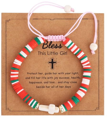 Mikovivi Bracelet Croix Fille, Bracelets Jésus pour Première Communion Baptême Noël Bijoux Catholiques pour Enfants Adolescents Filles et Petites-Filles