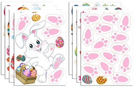 BUBEFSKD 8 Fogli Adesivi per Finestre Pasqua Uova Coniglio Coniglio Adesivi Murali Decalcomanie Decorazione Carta da Parati Fai Te per L'home Office Decorazione Carta Parati Fai Te