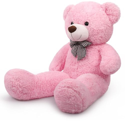 Sausudols XL Teddybär Großer Bär 110 cm groß Riesen Teddy Bär Stofftier Plüschtier Kuscheltier Geschenk für Kinder Freundin Rosa