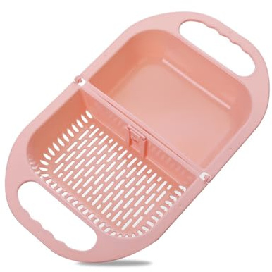 KIXZSAZ Draining Basket Portable Universal Collapsible Washable Non-Stick Fruit Washing Colander Home Kitchen Strainer, Pink