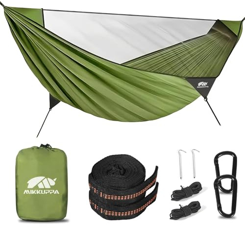 MIKKUPPA Hängematte Outdoor mit Moskitonetz 350kg Belastbarkeit Ultraleicht | Fallschirm-Nylon inklusive Baumgurte Zubehör für Camping Reise Wandern Garten