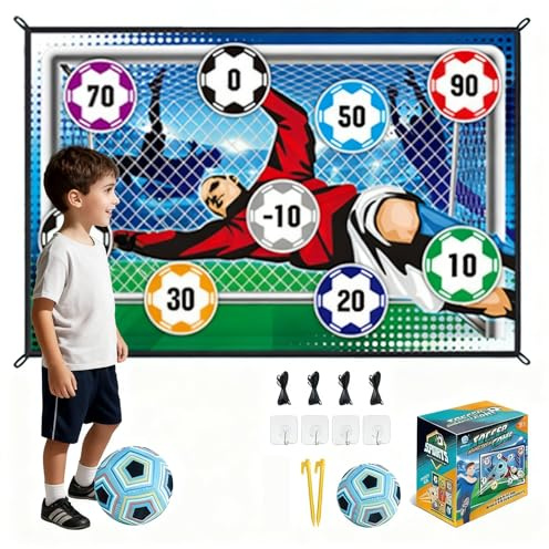 Football Target Game, Sticky Football Games, Indoor Footballs Games, Footballs Ball Game Set for Kids, with 150*100cm Foldable Flannel Goall, Soft Balls, Christmas Birthday Gift for Boys Girls (A)