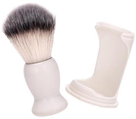 WOONEKY Bartbürste für Männer mit Weißem Kunststoffborsten und Ständer Gründliche Reinigung und Langlebig Bartpflege Satz für Grooming Anwendung