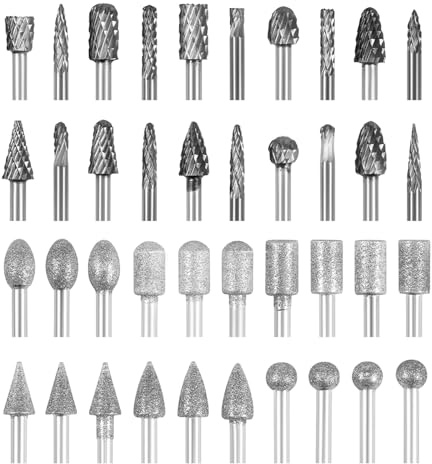 Goshoppers 40 Stück Hartmetall Frässtifte Doppelschnitt Hartmetallfräser Schaftfräser mit 1/8 Schaft Rotationsfräser Kompatibel mit Zubehoer Fräser Set für Holz Schleifen,Schnitzen,Bohren