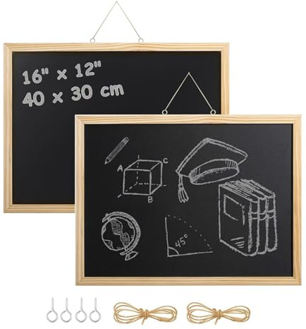 2 Stück Kreidetafel Rahmen Massivholz, A3 40x30cm Schiefertafel | Holzrahmen Kleine Tafel zum Aufhängen , Beschriften Schafsnägel Hanfseil Küche Schule Büro